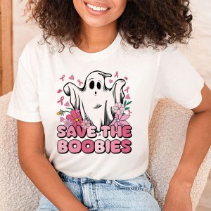 Save The Boobies Ghost Halloween Pink Ribbon Breast Cancer T Shirt 2 3