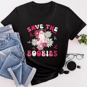 Breast Cancer Shirts Save The Boobies Ghost Halloween Pink Ribbon T-Shirt 2