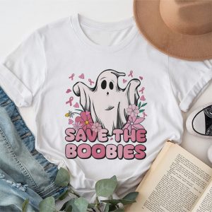 Save The Boobies Ghost Halloween Pink Ribbon Breast Cancer T-Shirt