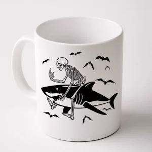 Scary Skeleton Riding Shark Coffee Mug