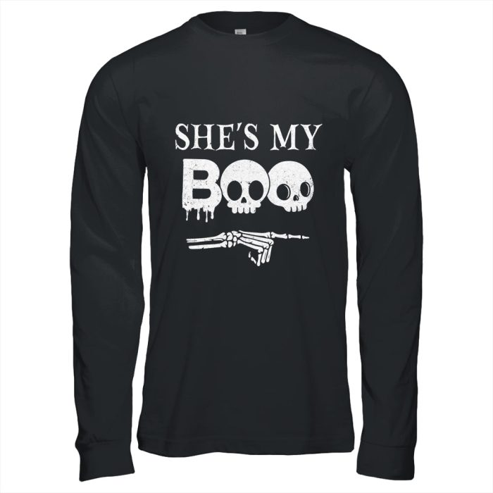 Shes My Boo Skull Face Matching Halloween Couples Funny Unisex T Shirt For Adult Kids 1