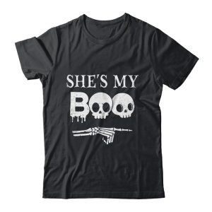 She's My Boo Skull Face Matching Halloween Couples Funny Unisex T-Shirt For Adult & Kids