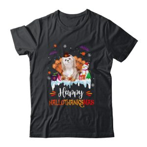 Shih Tzu HalloThanksMas Halloween Thanksgiving Christmas Unisex T-Shirt For Adult & Kids