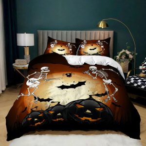 Skeleton And Pumpkin Halloween Bedding & Pillowcase
