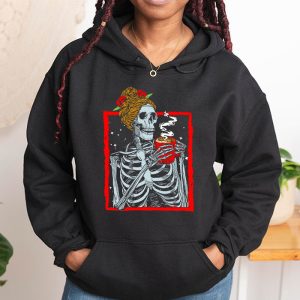 Skeleton Messy Bun Coffee Drinking Halloween Costume Women Hoodie 1 8