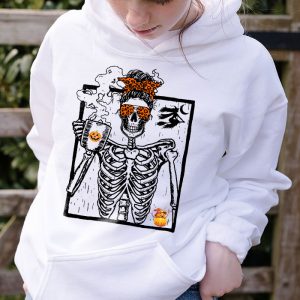 Skeleton Messy Bun Coffee Drinking Halloween Costume Women Hoodie 2 1