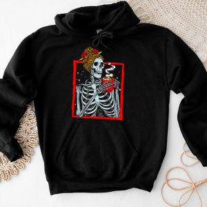 Skeleton Messy Bun Coffee Drinking Halloween Costume Women Hoodie 2 3