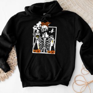 Skeleton Messy Bun Coffee Drinking Halloween Costume Women Hoodie 2