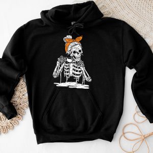 Skeleton Messy Bun Coffee Drinking Halloween Costume Women Hoodie 2 4