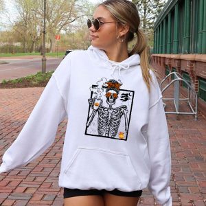 Skeleton Messy Bun Coffee Drinking Halloween Costume Women Hoodie 2 6