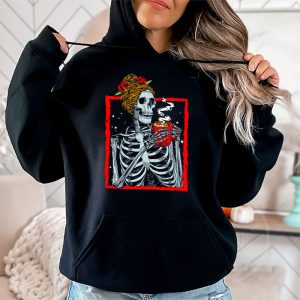 Skeleton Messy Bun Coffee Drinking Halloween Costume Women Hoodie 2 8