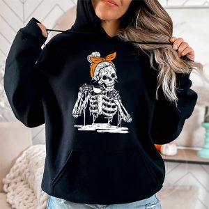 Skeleton Messy Bun Coffee Drinking Halloween Costume Women Hoodie 2 9