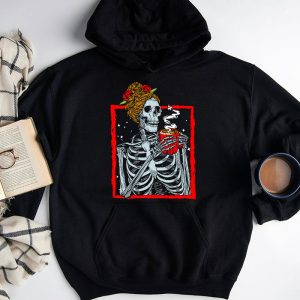 Skeleton Messy Bun Coffee Drinking Halloween Costume Women Hoodie 3 3