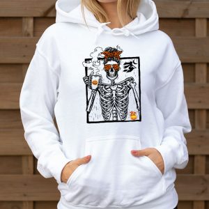 Skeleton Messy Bun Coffee Drinking Halloween Costume Women Hoodie 3 6