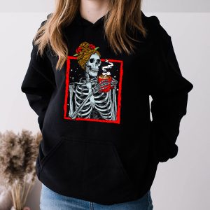 Skeleton Messy Bun Coffee Drinking Halloween Costume Women Hoodie 3 8