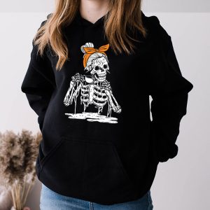 Skeleton Messy Bun Coffee Drinking Halloween Costume Women Hoodie 3 9