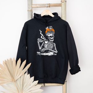 Skeleton Messy Bun Coffee Drinking Halloween Costume Women Hoodie 4 2