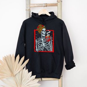 Skeleton Messy Bun Coffee Drinking Halloween Costume Women Hoodie 4 3