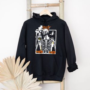 Skeleton Messy Bun Coffee Drinking Halloween Costume Women Hoodie 4