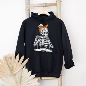 Skeleton Messy Bun Coffee Drinking Halloween Costume Women Hoodie 4 4