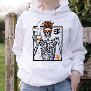 Skeleton Messy Bun Coffee Drinking Halloween Costume Women Hoodie 4 6