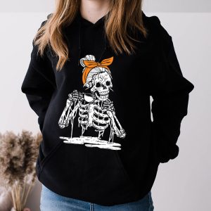 Skeleton Messy Bun Coffee Drinking Halloween Costume Women Hoodie 4 9