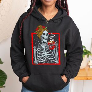 Skeleton Messy Bun Coffee Drinking Halloween Costume Women Hoodie 5 5