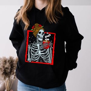 Skeleton Messy Bun Coffee Drinking Halloween Costume Women Hoodie