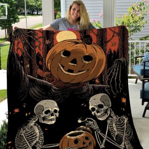 Skeleton Pumpkins Fleece Blanket - Halloween Gift