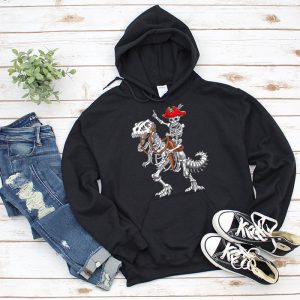 Skeleton Riding Mummy Dinosaur T Rex Kids Funny Halloween Hoodie 2 2