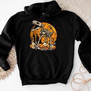 Skeleton Riding Mummy Dinosaur T Rex Kids Funny Halloween Hoodie 3 1