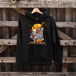 Skeleton Riding Mummy Dinosaur T Rex Kids Funny Halloween Hoodie 4