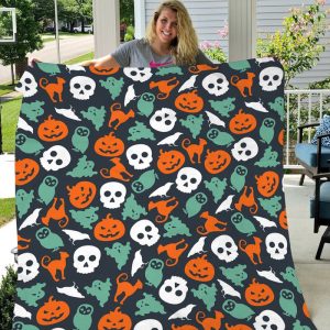 Skull Pumpkin Halloween Gift Fleece Blanket