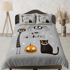 Smiling Pumpkin Black Cat Spider Halloween Bedding & Pillowcase