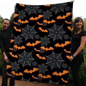 Spiderweb Bat Halloween Gift Fleece Blanket