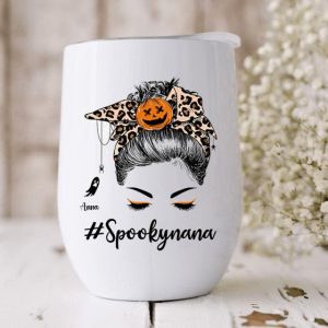 SpookyMama Beautiful Halloween With Grandkids Wine Tumbler