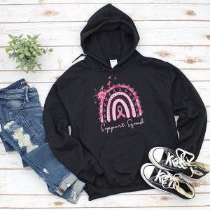 Support Squad Breast Cancer Awareness Survivor Pink Rainbow Hoodie 1