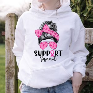 Support Squad Messy Bun Leopard Pink Breast Cancer Awareness Hoodie