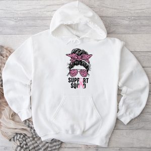 Breast Cancer Support Squad Messy Bun Leopard Pink Awareness Hoodie 2