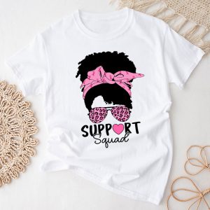 Breast Cancer Support Squad Messy Bun Leopard Pink Awareness T-Shirt 3