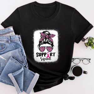 Breast Cancer Support Squad Messy Bun Leopard Pink Awareness T-Shirt 4