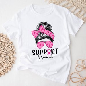 Breast Cancer Support Squad Messy Bun Leopard Pink Awareness T-Shirt 5