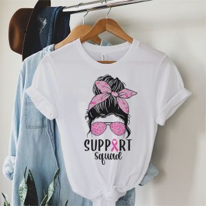 Support Squad Messy Bun Leopard Pink Breast Cancer Awareness T Shirt 2