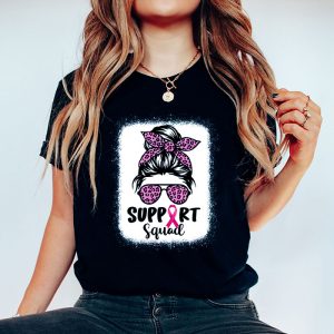 Support Squad Messy Bun Leopard Pink Breast Cancer Awareness T Shirt 4 3