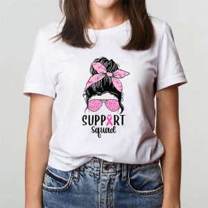 Support Squad Messy Bun Leopard Pink Breast Cancer Awareness T Shirt 4