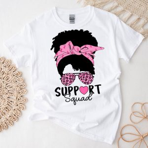 Breast Cancer Shirts Support Squad Messy Bun Leopard Pink T-Shirt 3