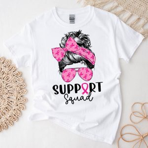 Breast Cancer Shirts Support Squad Messy Bun Leopard Pink T-Shirt 5