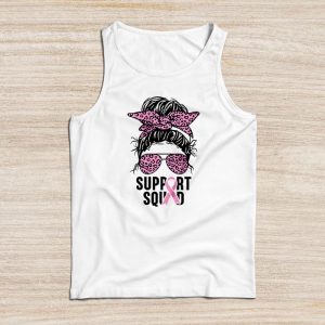 Breast Cancer Support Squad Messy Bun Leopard Pink Awareness Tank Top 2