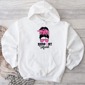 Pink Ribbon Breast Cancer Awareness Support Squad Messy Bun Hoodie 1