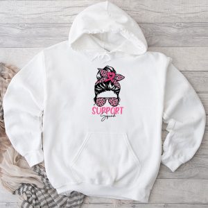 Pink Ribbon Breast Cancer Awareness Support Squad Messy Bun Hoodie 4